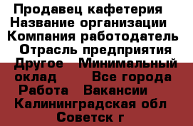 Продавец кафетерия › Название организации ­ Компания-работодатель › Отрасль предприятия ­ Другое › Минимальный оклад ­ 1 - Все города Работа » Вакансии   . Калининградская обл.,Советск г.